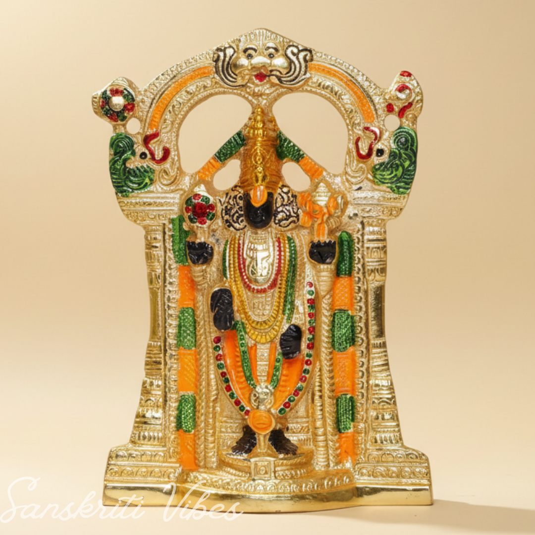 Tirupati Balaji Metal Decorative Statue | Gold-Plated Glossy Showpiece for Home Temple, Pooja Room & Office Desk - Retail Maharaj