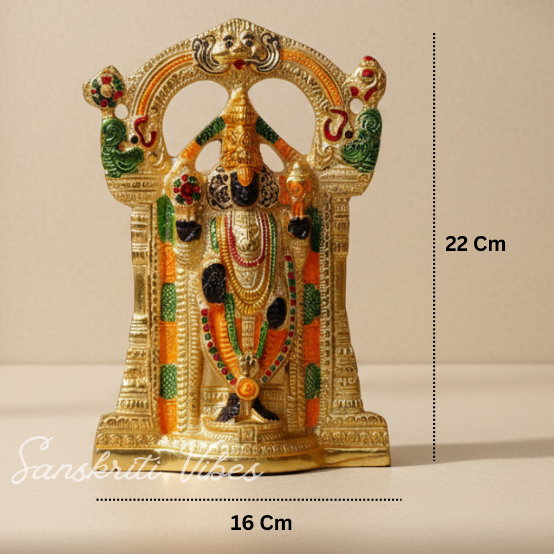 Tirupati Balaji Metal Decorative Statue | Gold-Plated Glossy Showpiece for Home Temple, Pooja Room & Office Desk - Retail Maharaj
