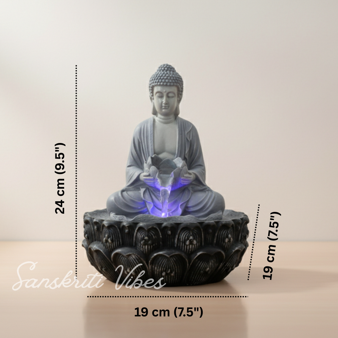 Meditating Buddha Water Fountain Idol Polyresin Lotus Water Fountain Showpiece for Home Garden Living Room Decor Decoration Gift Items, 24 CM - Retail Maharaj
