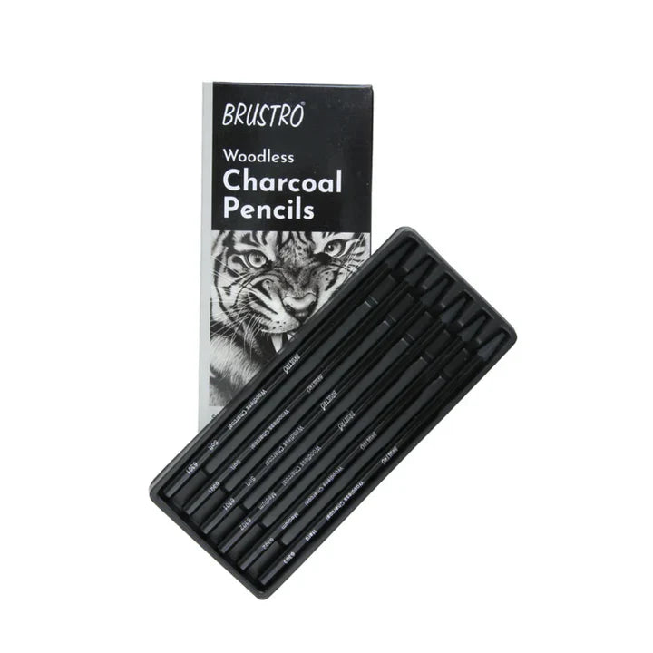 Brustro Woodless Charcoal Pencil Set for Sketching and Shading with Soft Medium and Hard Grades - Retail Maharaj