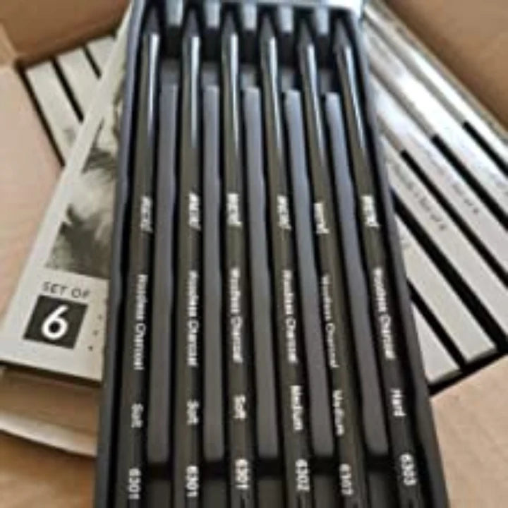 Brustro Woodless Charcoal Pencil Set for Sketching and Shading with Soft Medium and Hard Grades - Retail Maharaj
