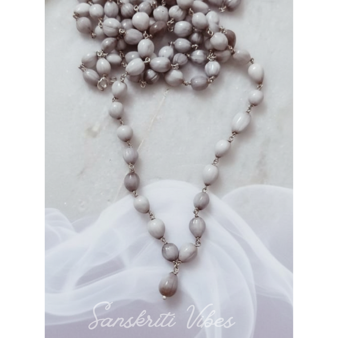 Vaijayanti Jap Mala 108 plus 1 and 54 plus 1 Beads Silver String Original Vaijanti Seeds Mala for Chanting and Wearing - Retail Maharaj
