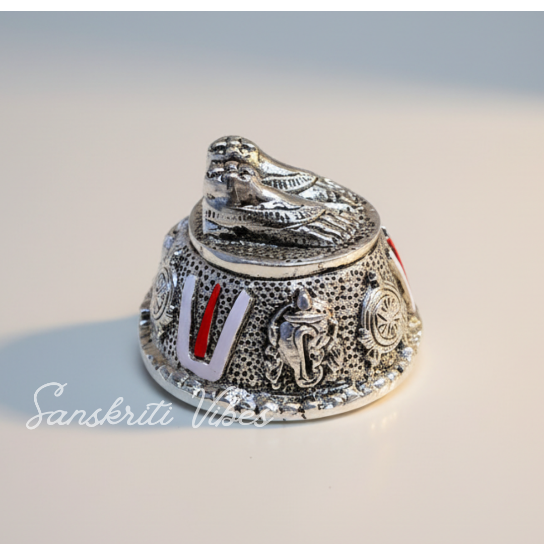 Tirupati Balaji Vishnu Charan Paduka Silver-Plated | Venkateswara Swami Shankh Chakra Tilak Namah Symbol for Home Temple & Car Dashboard - Retail Maharaj
