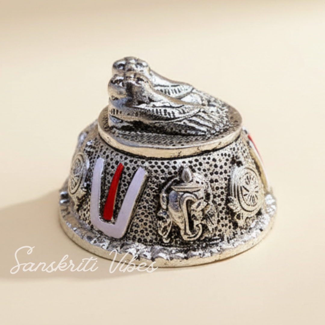 Tirupati Balaji Vishnu Charan Paduka Silver-Plated | Venkateswara Swami Shankh Chakra Tilak Namah Symbol for Home Temple & Car Dashboard - Retail Maharaj