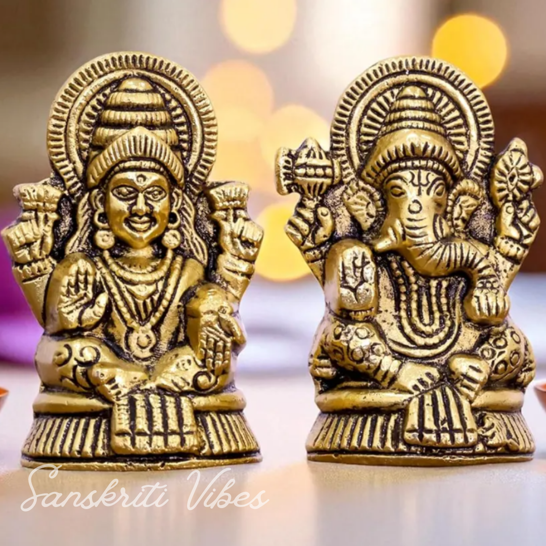 Metal Laxmi & Ganesh Idol Pair Gold-Finish Mini Statues (7.5 cm × 4 cm Each), 160 g Auspicious Home Puja Decor & Diwali Gift - Retail Maharaj