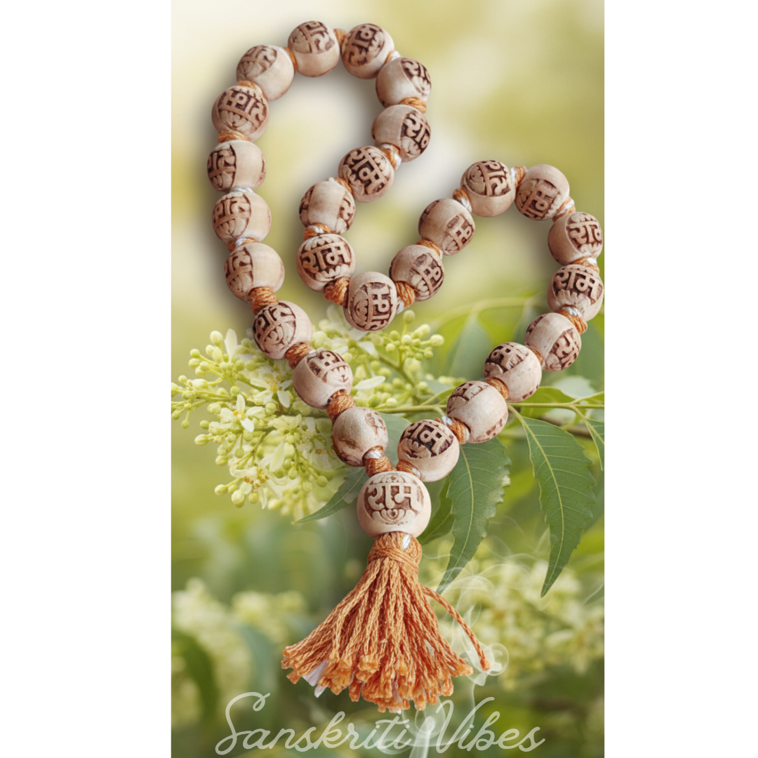 Shri Ram Naam Neem Wood Japa Mala 27+1 Beads Natural Neem Rosary for Jap Meditation and Daily Wearing