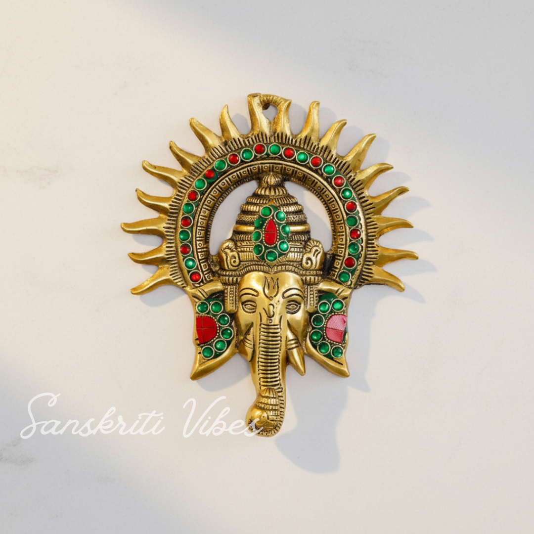Ganesha Idol with Surya Chakra - Ganesh Murti Wall Hangings Rajasthani Handicrafts Decorative Showpiece for Gifting Anniversary Valentine's Day (Golden) - Retail Maharaj
