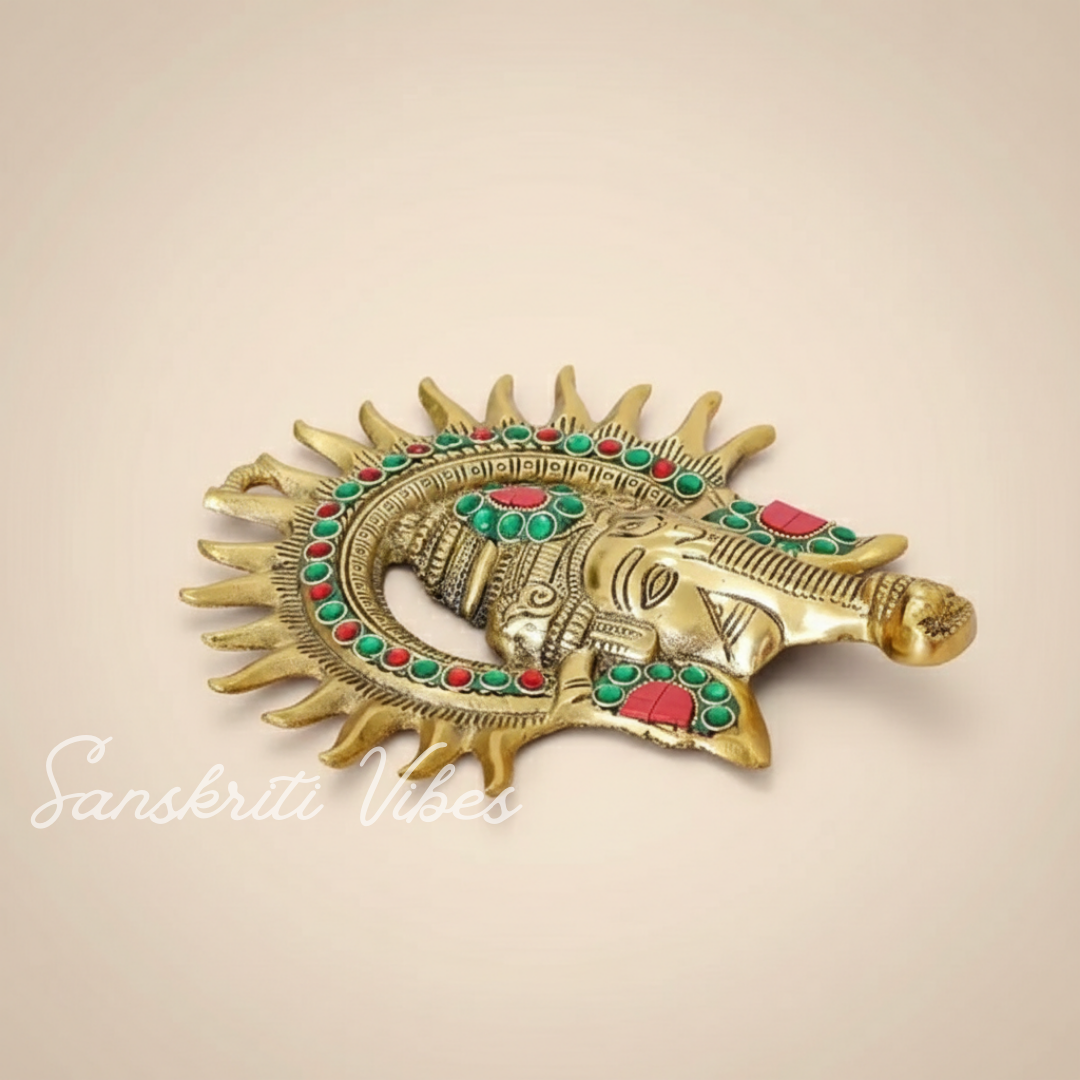 Ganesha Idol with Surya Chakra - Ganesh Murti Wall Hangings Rajasthani Handicrafts Decorative Showpiece for Gifting Anniversary Valentine's Day (Golden) - Retail Maharaj