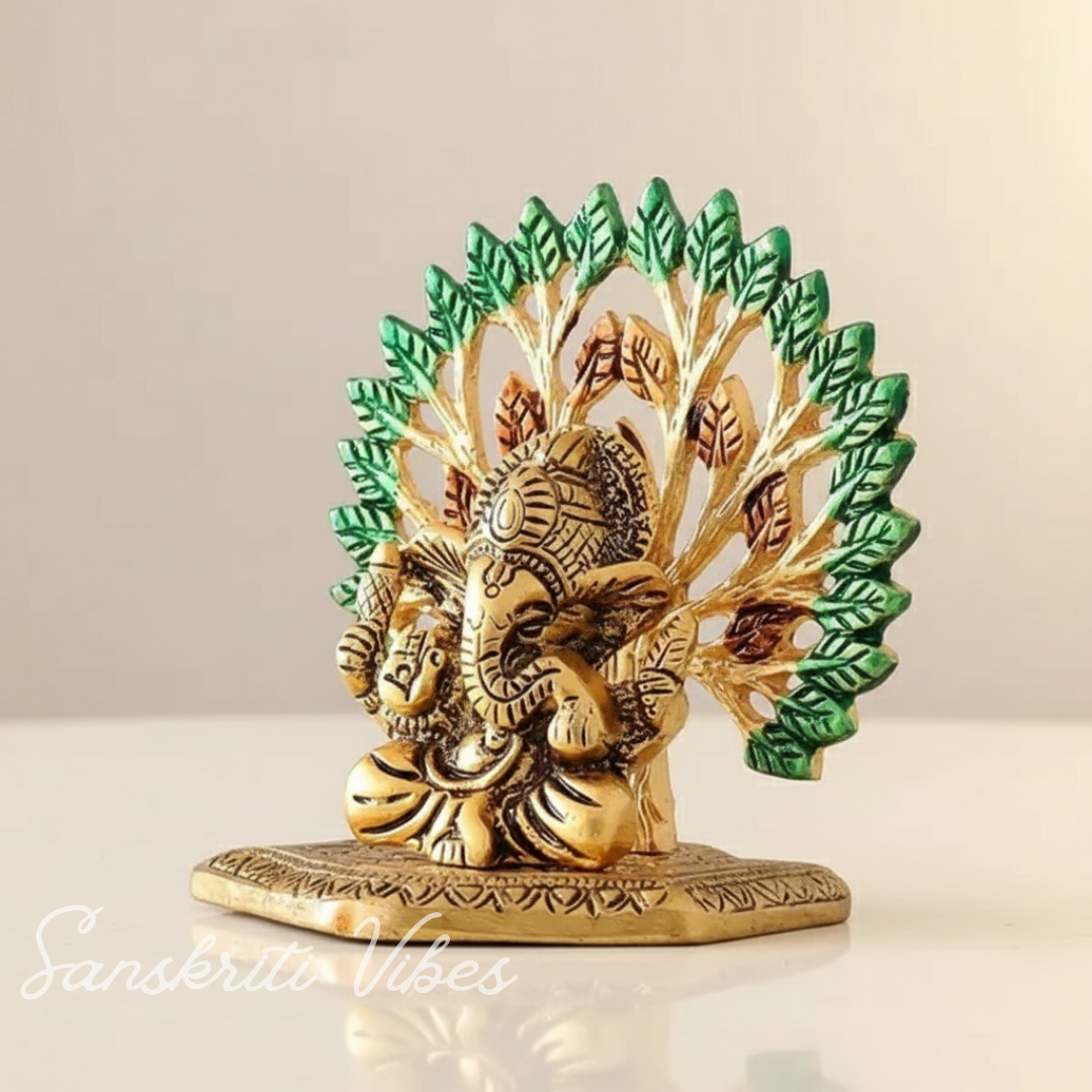 Metal Home Decorative Kalpavriksha Tree with Ganesh Ji Idols Gold Plated - Retail Maharaj