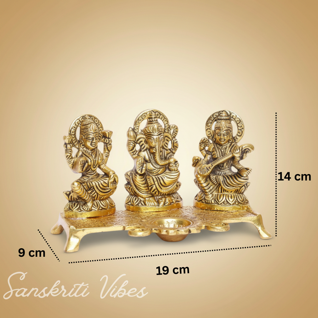 Laxmi Ganesha Saraswati Murti - Metal Showpiece for Pooja Room, Table Decoration and Gift for All Occasions - Retail Maharaj
