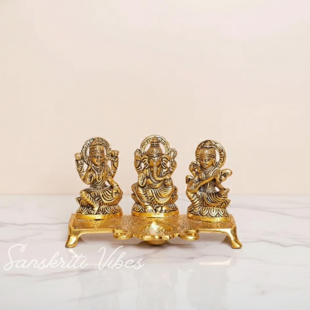 Laxmi Ganesha Saraswati Murti - Metal Showpiece for Pooja Room, Table Decoration and Gift for All Occasions - Retail Maharaj