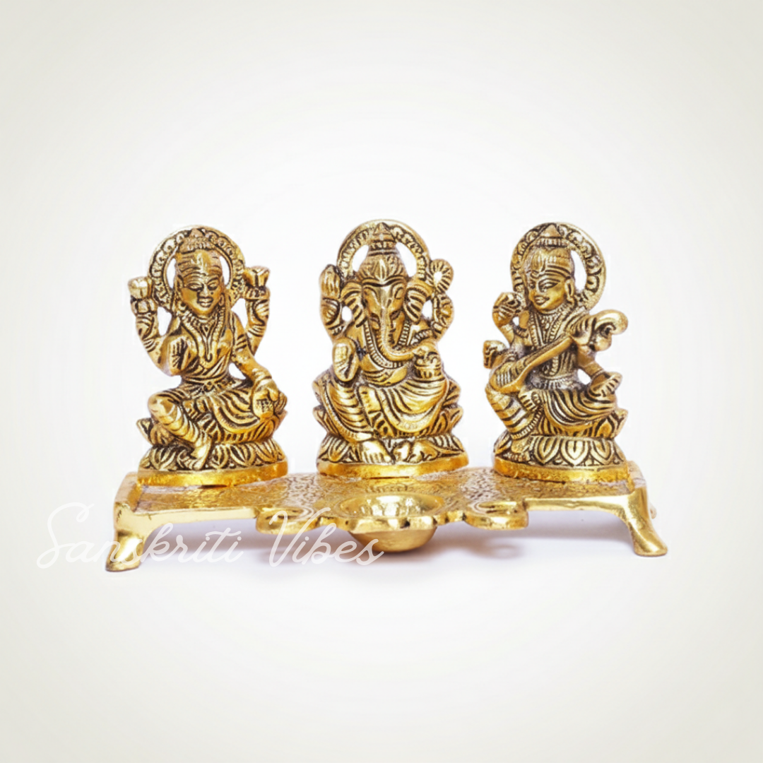Laxmi Ganesha Saraswati Murti - Metal Showpiece for Pooja Room, Table Decoration and Gift for All Occasions - Retail Maharaj