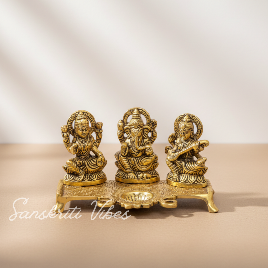 Laxmi Ganesha Saraswati Murti - Metal Showpiece for Pooja Room, Table Decoration and Gift for All Occasions - Retail Maharaj
