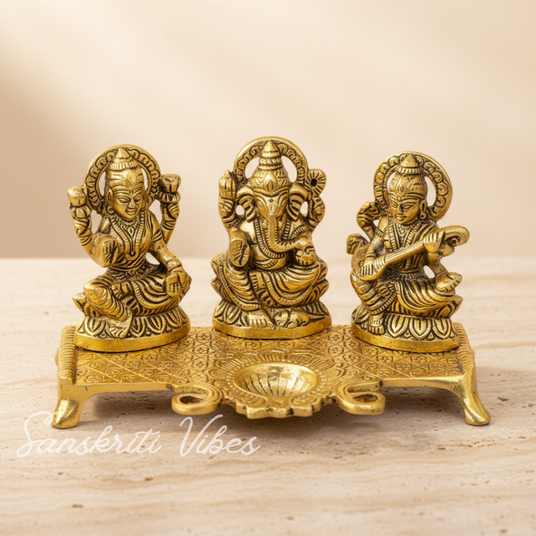 Laxmi Ganesha Saraswati Murti - Metal Showpiece for Pooja Room, Table Decoration and Gift for All Occasions - Retail Maharaj