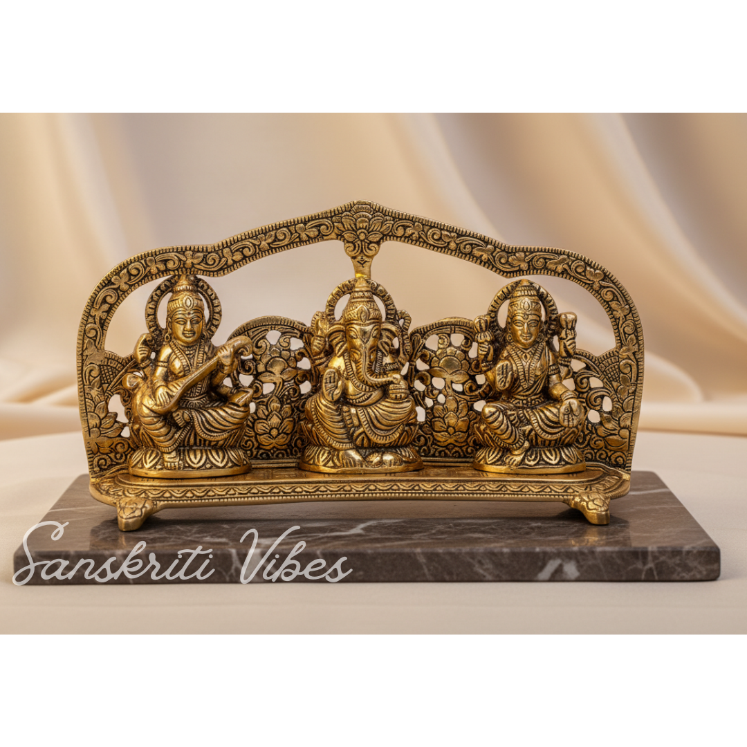 Laxmi Ganesha Saraswati Murti - Metal Showpiece for Pooja Room, Table Decoration, and Gift for All Occasions - Retail Maharaj