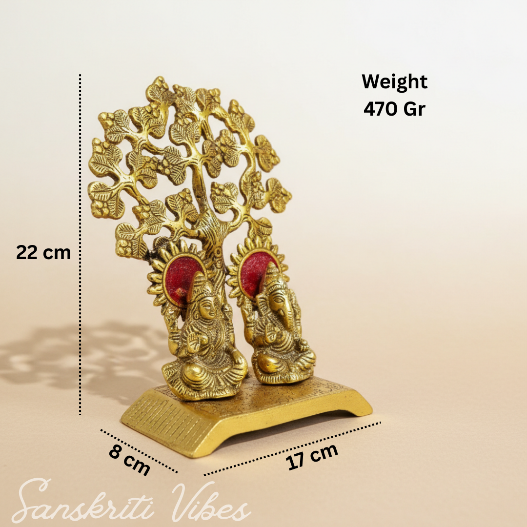 Metal Laxmi Ganesha Murti Under Tree - Showpiece for Pooja Room, Table Decoration, and Gift for All Occasions - Retail Maharaj
