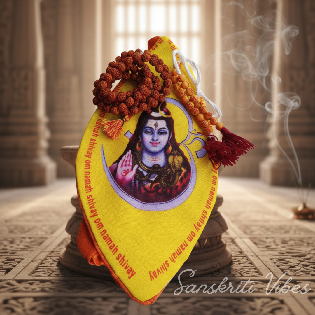 Five Mukhi Rudraksha Mala Counter Mala and Japa Bead Bag Set for Meditation and Chanting