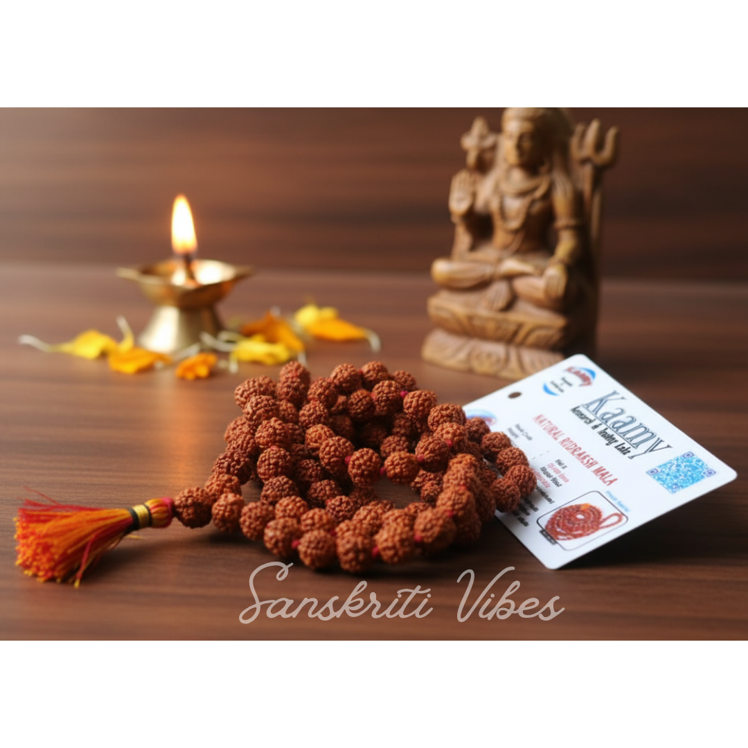 Five Mukhi Rudraksha Mala 108 Beads with Certificate for Meditation and Spiritual Healing