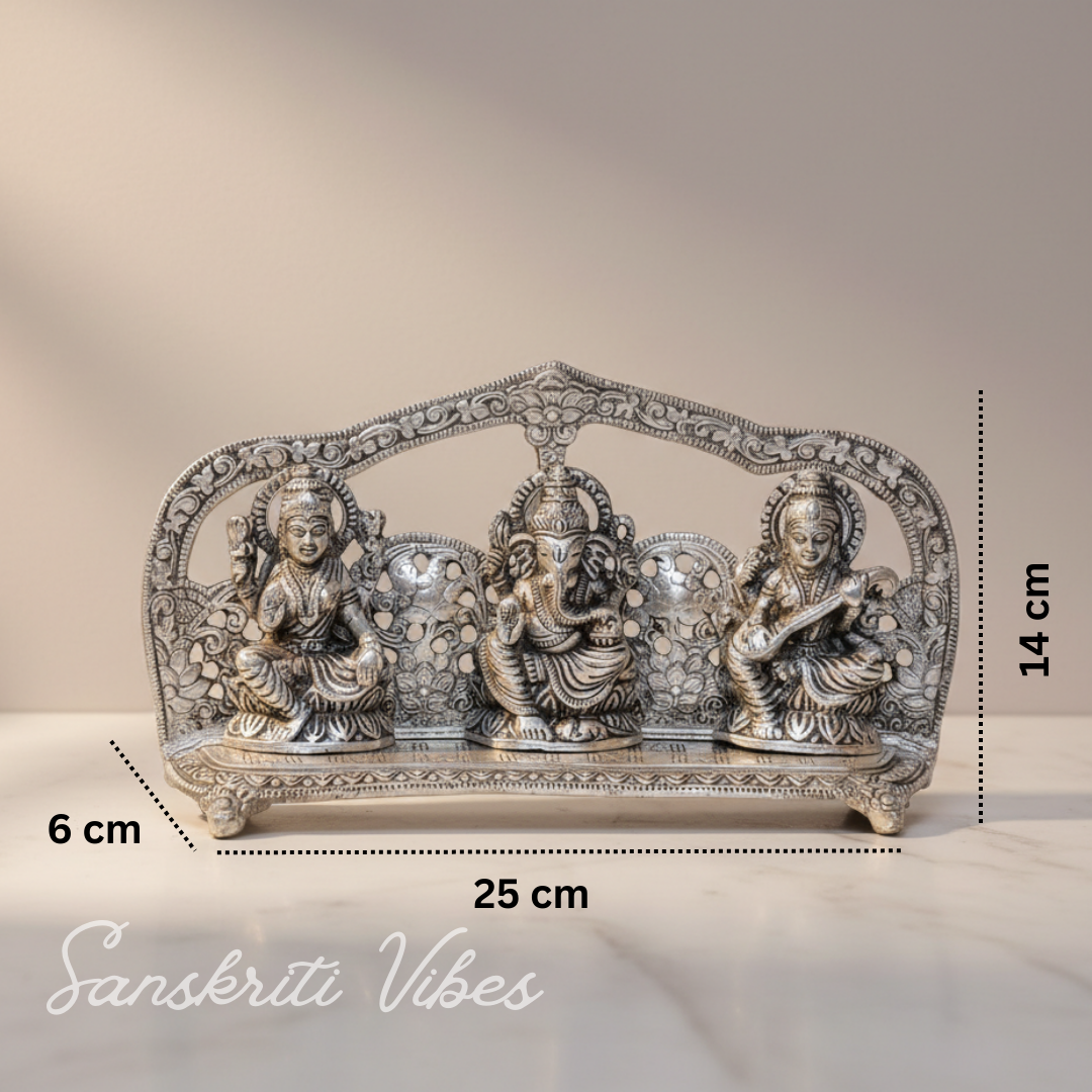 Laxmi Ganesh Saraswati Metal Statue For Pooja & Home - Retail Maharaj