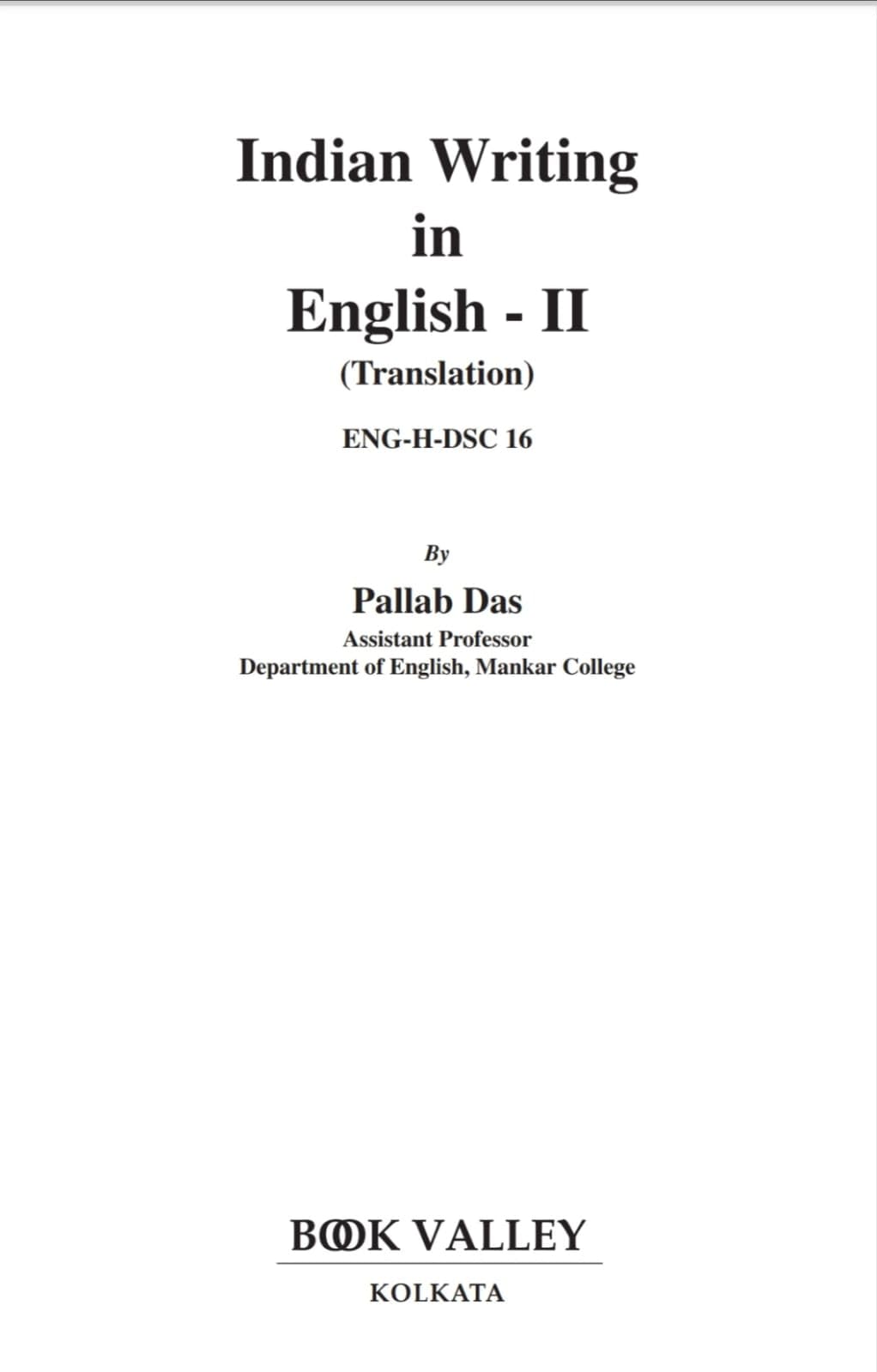 Indian Writing in English-II (Translation) ENG-H-DSC-16 (Major Course), Semester 7 (English Version)
