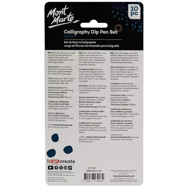 Mont Marte Dipper Pens & Nibs Set – Pen with 9 Interchangeable Nibs for Calligraphy - Retail Maharaj