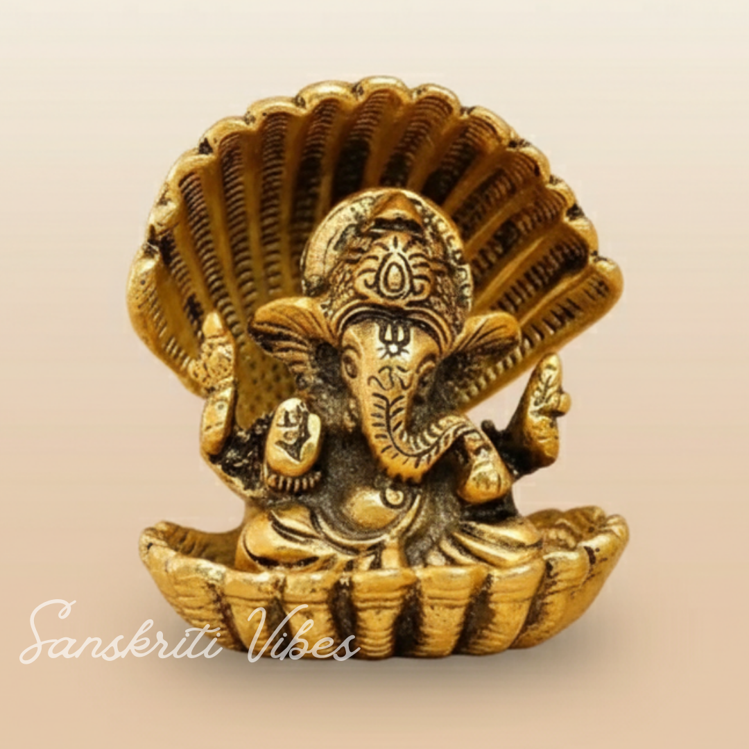 Ganesha Metal Statue Decorative Showpiece – Handcrafted Gold-Plated Ganpati Idol for Home Decor & Auspicious Gifting (Glossy Finish, Made in India)