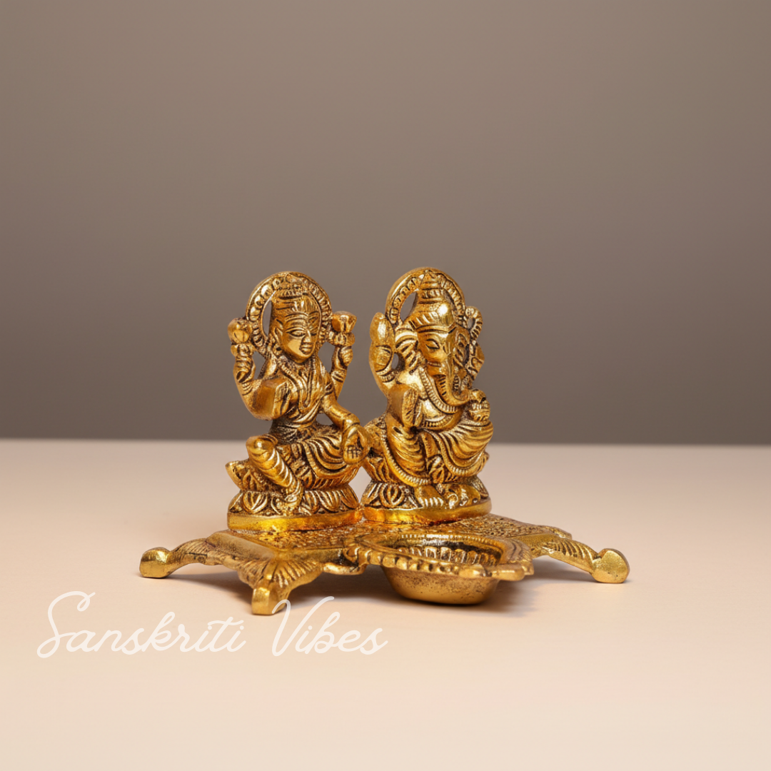 Metal Laxmi Ganesh Statue/Murti for Pooja Room & Home Office Décor, Laxmi Ganesha Diya Idol for Diwali Gift - Retail Maharaj