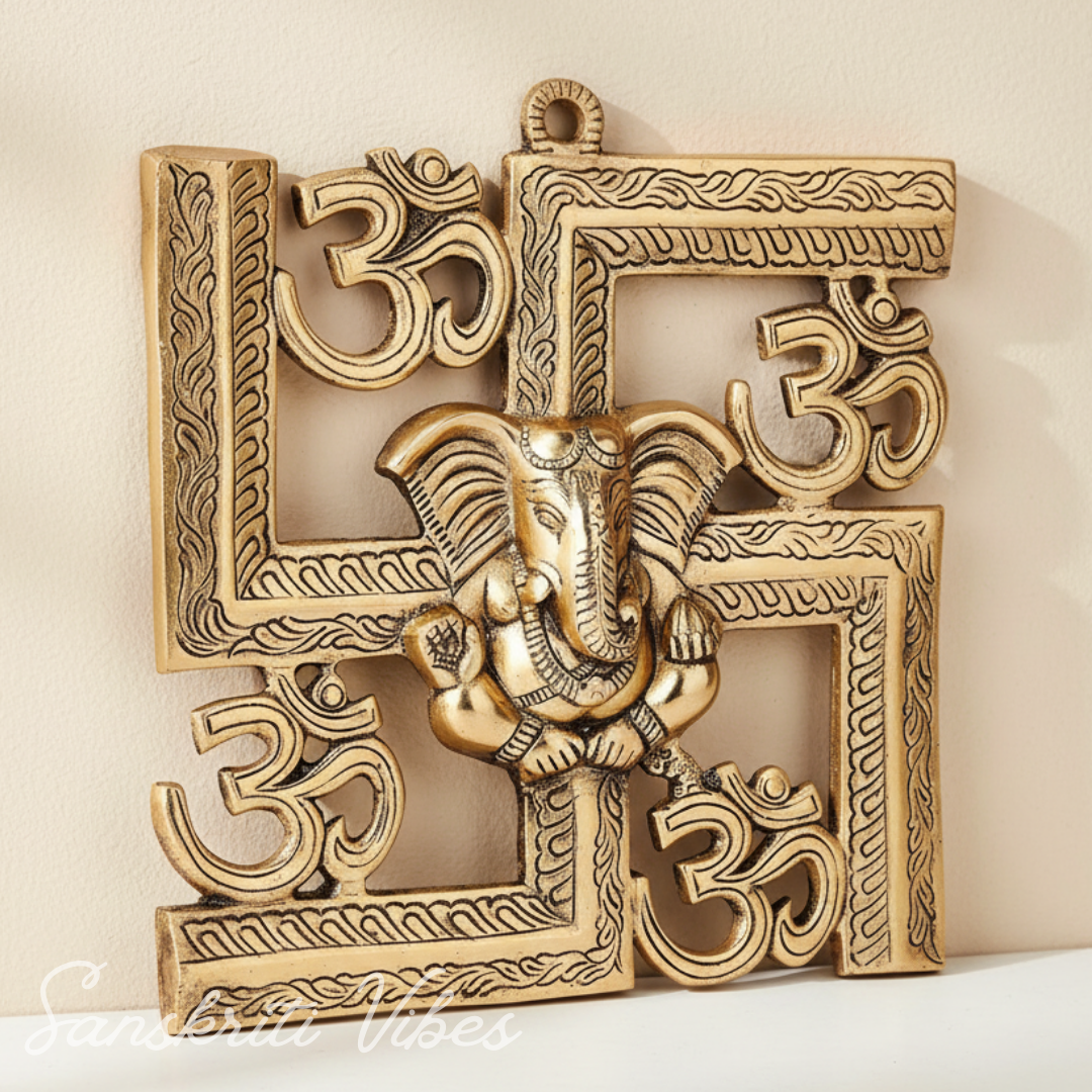 Metal Wall Hanging Swastik Ganesha Ji – Handcrafted Aluminium Ganpati Wall Decor for Home, Temple & Auspicious Gifting (Glossy Finish, Made in India)