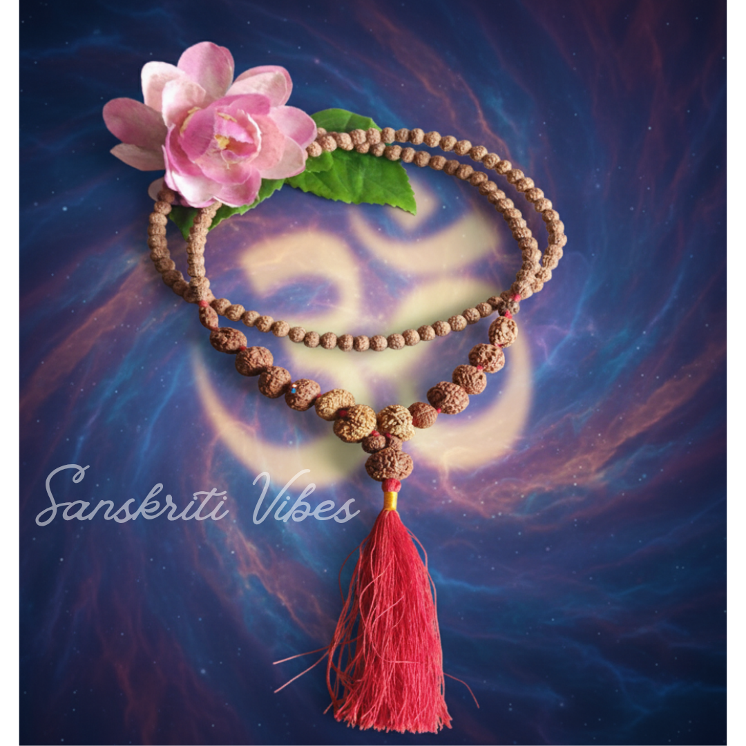 Rudraksha Siddha Mala 1 to 14 Mukhi Rudraksha with Gauri Shankar and Ganesh Premium Spiritual Healing Mala for Puja Meditation and Daily Protection - Retail Maharaj