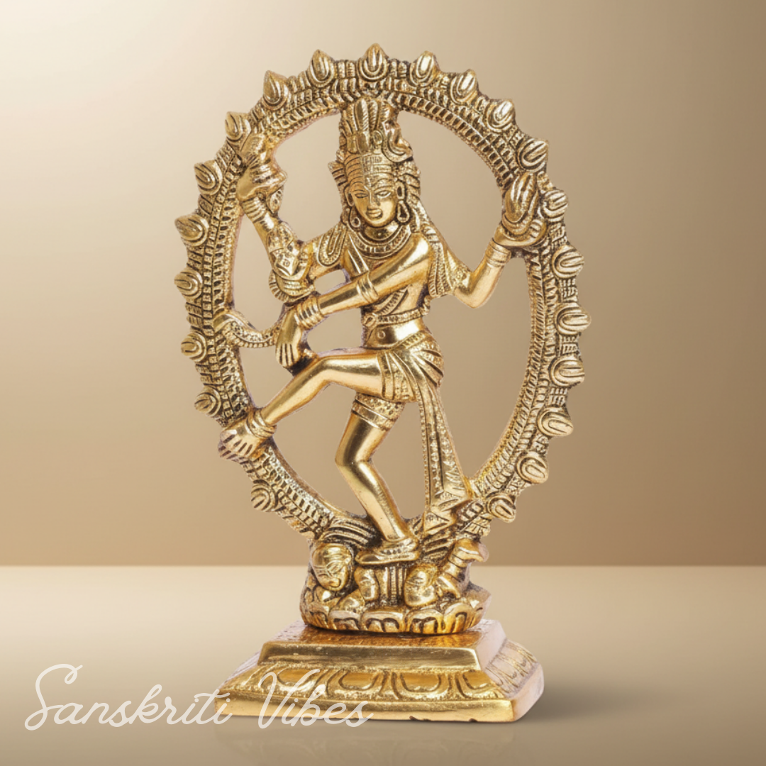 Metal Shiva Nataraj Idol Gold Plated Dancing Shiva Statue for Home Decor Mandir Puja Meditation Vastu Showpiece 19 cm - Retail Maharaj
