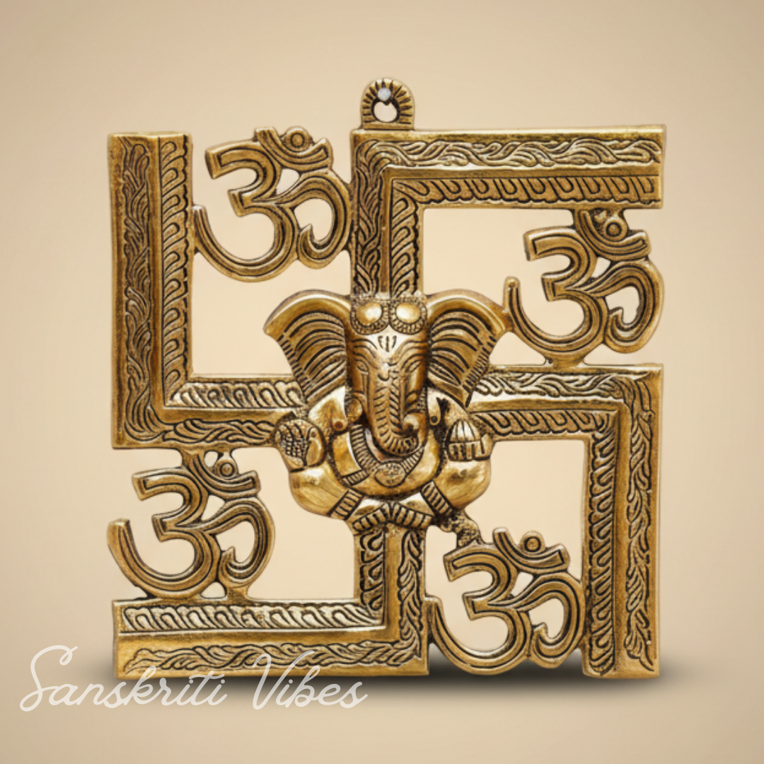 Metal Wall Hanging Swastik Ganesha Ji – Handcrafted Aluminium Ganpati Wall Decor for Home, Temple & Auspicious Gifting (Glossy Finish, Made in India)