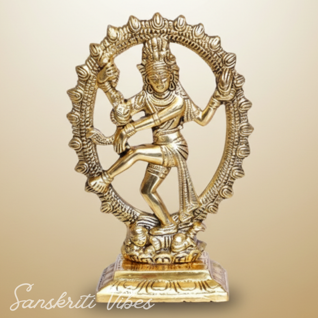 Metal Shiva Nataraj Idol Gold Plated Dancing Shiva Statue for Home Decor Mandir Puja Meditation Vastu Showpiece 19 cm - Retail Maharaj