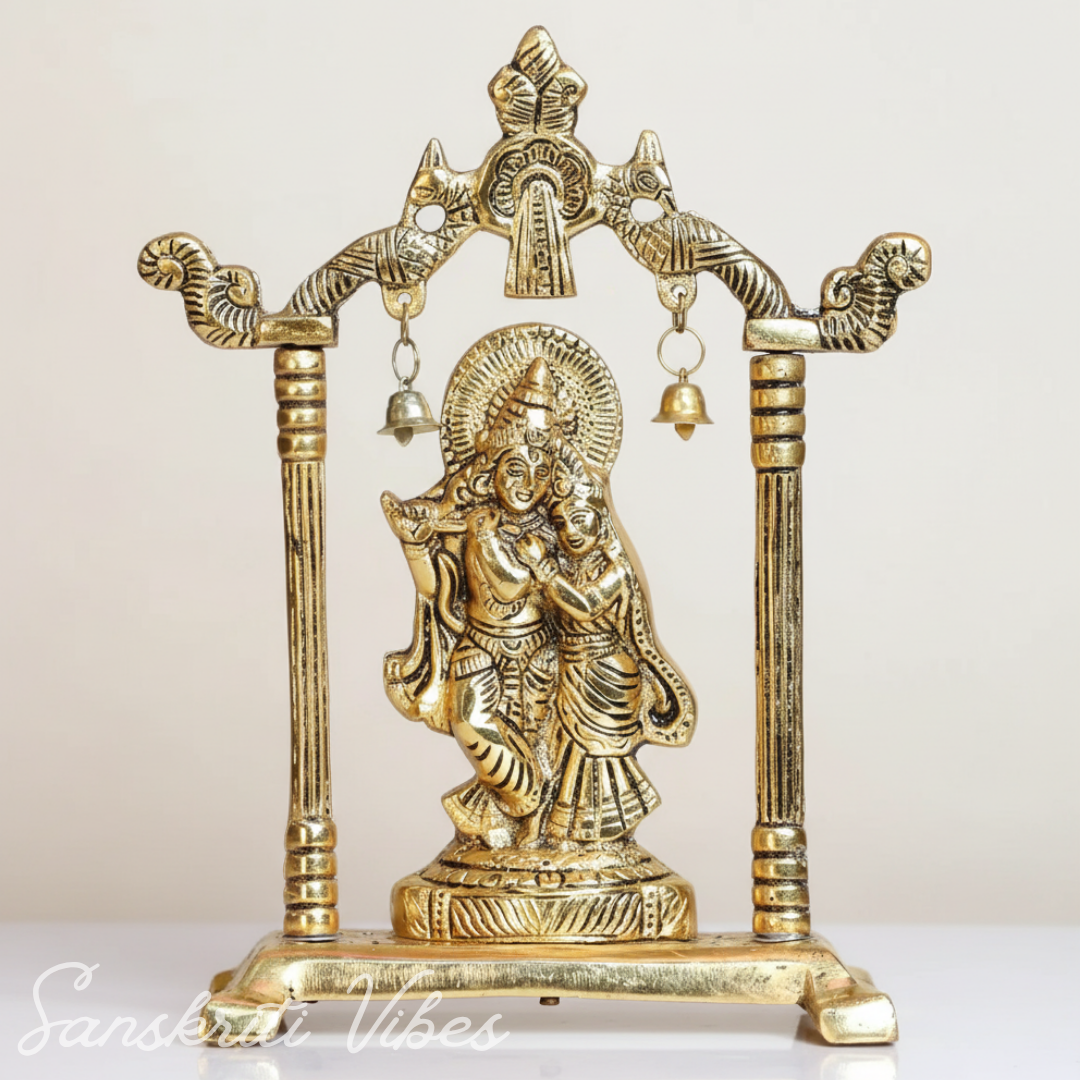 Metal Radha Krishna Statue / Murti – 20 cm Decorative Showpiece for Pooja & Home Decor by Sanskriti Vibes | Glossy Finish - Retail Maharaj