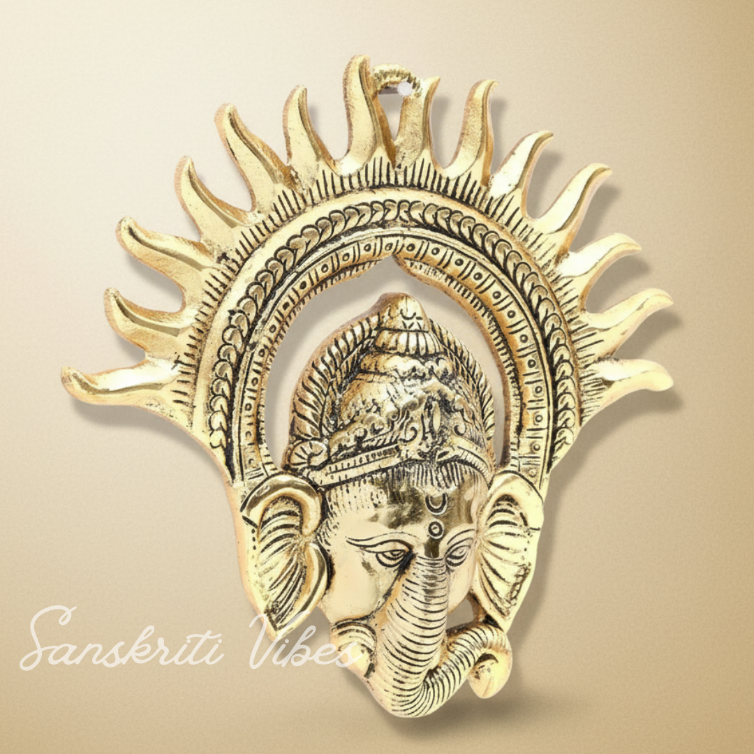 Metal Golden Ganesha Wall Hanging Sculpture – Lord Ganesh Idol for Lucky Feng Shui & Vastu Wall Decor Arts (Glossy Finish, Made in India)