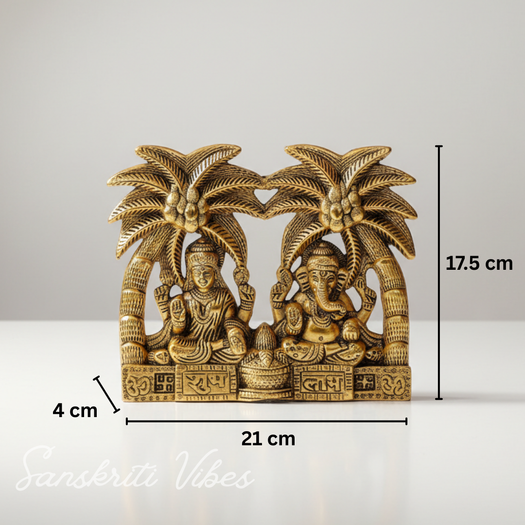 Metal Laxmi Ganesha Statue Under Tree Unique And One Of A Kind Rare Handcrafted For Pooja Decor Your Home - Retail Maharaj