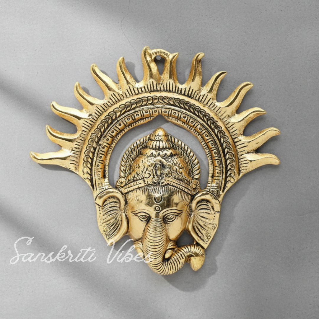 Metal Golden Ganesha Wall Hanging Sculpture – Lord Ganesh Idol for Lucky Feng Shui & Vastu Wall Decor Arts (Glossy Finish, Made in India)