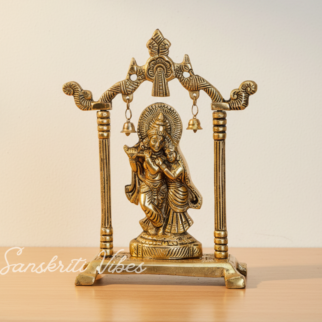 Metal Radha Krishna Statue / Murti – 20 cm Decorative Showpiece for Pooja & Home Decor by Sanskriti Vibes | Glossy Finish - Retail Maharaj