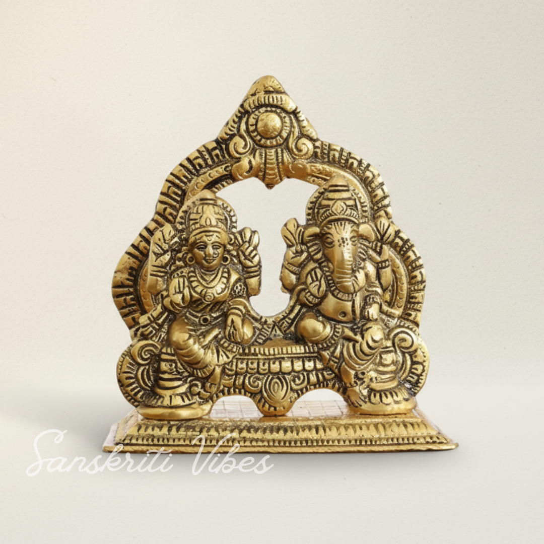Metal Lakshmi & Ganesha Idol Pair Gold-Finish Mini Statues (12 cm Length × 12 cm Height), 200 g Auspicious Home Puja Decor & Diwali Gift - Retail Maharaj