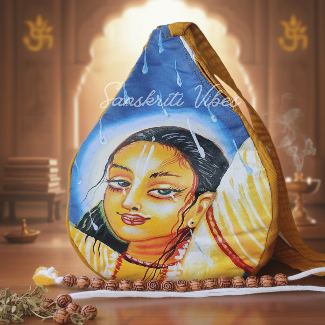 Shri Chaitanya Mahaprabhu Hand Printed Japa Bag | Cotton Chanting Bag with Japa Mala & Sakshi Mala | Shri Krishna Devotional Accessory - Retail Maharaj