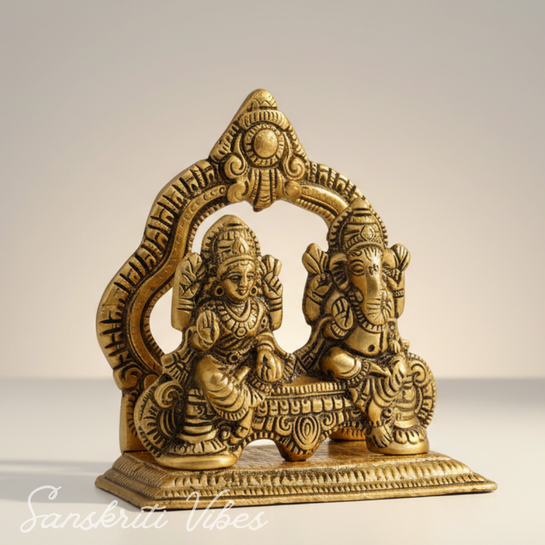 Metal Lakshmi & Ganesha Idol Pair Gold-Finish Mini Statues (12 cm Length × 12 cm Height), 200 g Auspicious Home Puja Decor & Diwali Gift - Retail Maharaj
