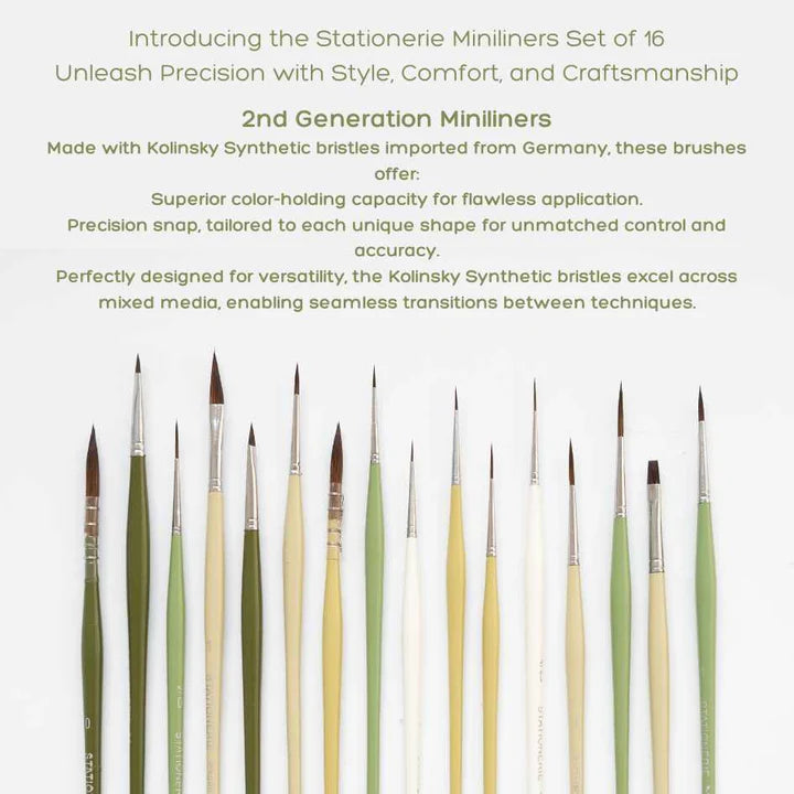 Stationerie Miniliners Set of 16 Kolinsky Synthetic Forest Edition - Retail Maharaj