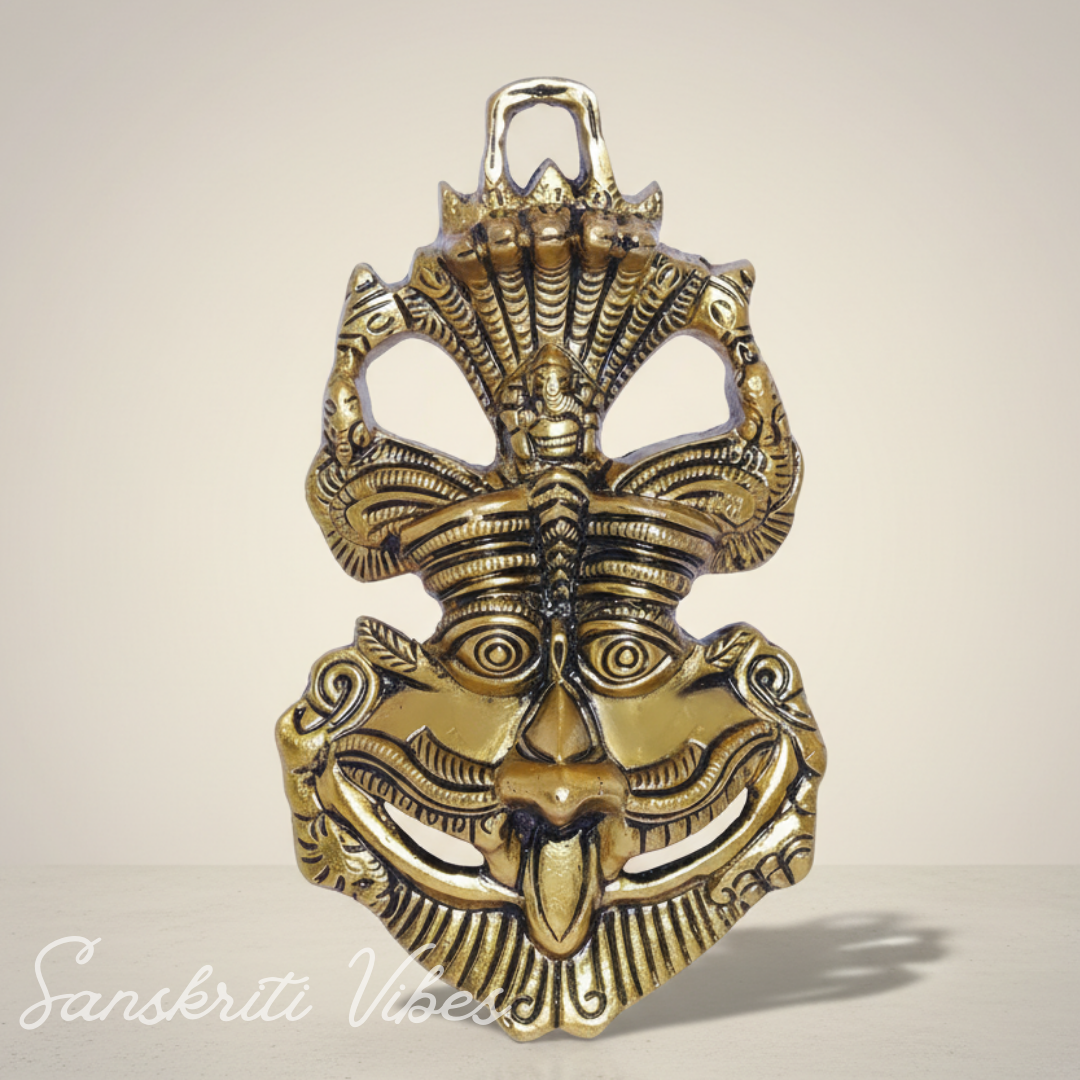 Metal Feng Shui Vastu Nazar Battu Wall Hanging with Naag Ganesha Suraksha Kawach Mask for Evil Eye Protection (Glossy Finish, Metal, Made in India)