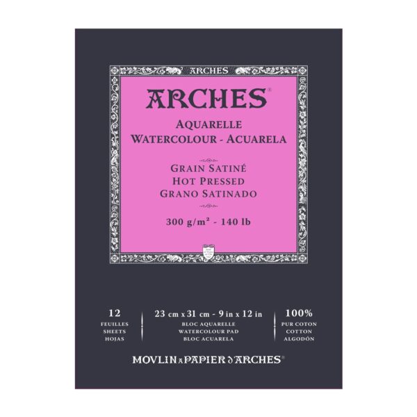 Arches Aquarelle Watercolour Hot Pressed Paper Pad Open Stock 12 Sheets - Retail Maharaj
