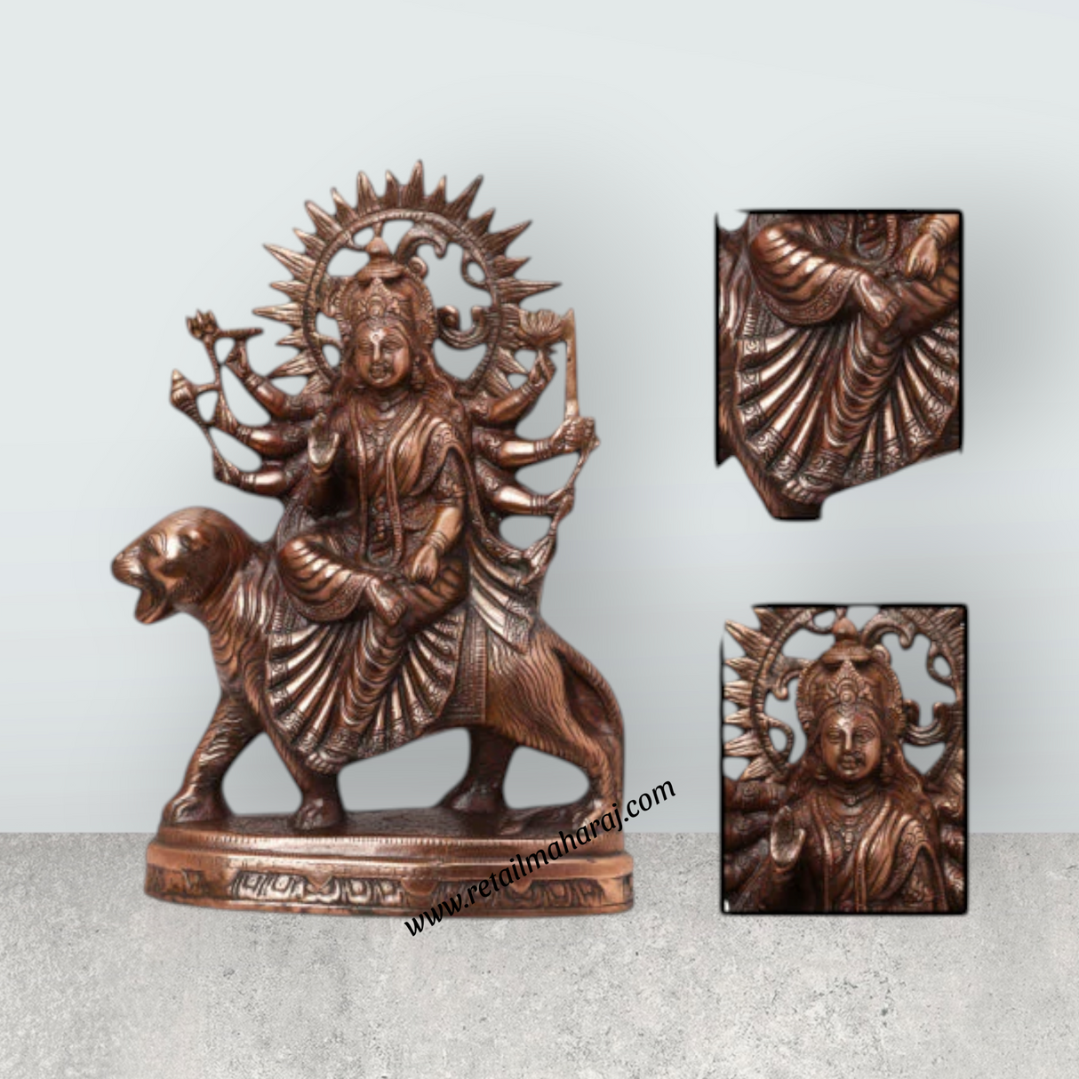 Durga Murti - 18 Inches | Durga Statue/ Copper Idol/ Durga Maa Idol for Pooja/ 2.240 Kgs Approx - Retail Maharaj