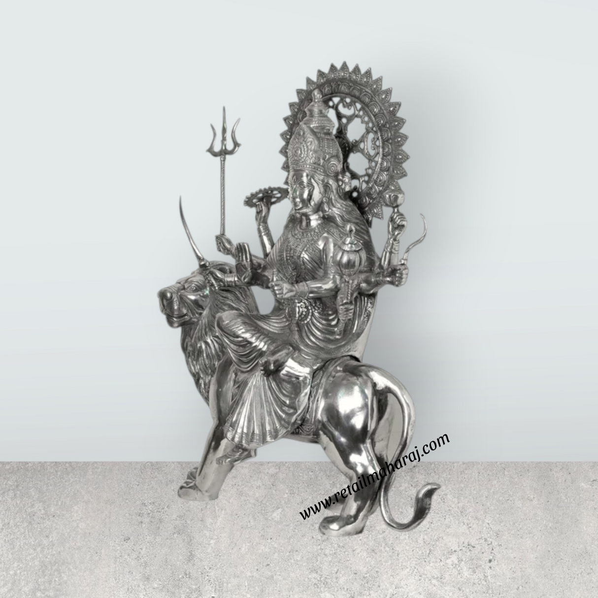 Durga Murti - 45 Inches | Sherawali Mata/ Copper Idol for Pooja/ 15.580 Kgs Approx - Retail Maharaj