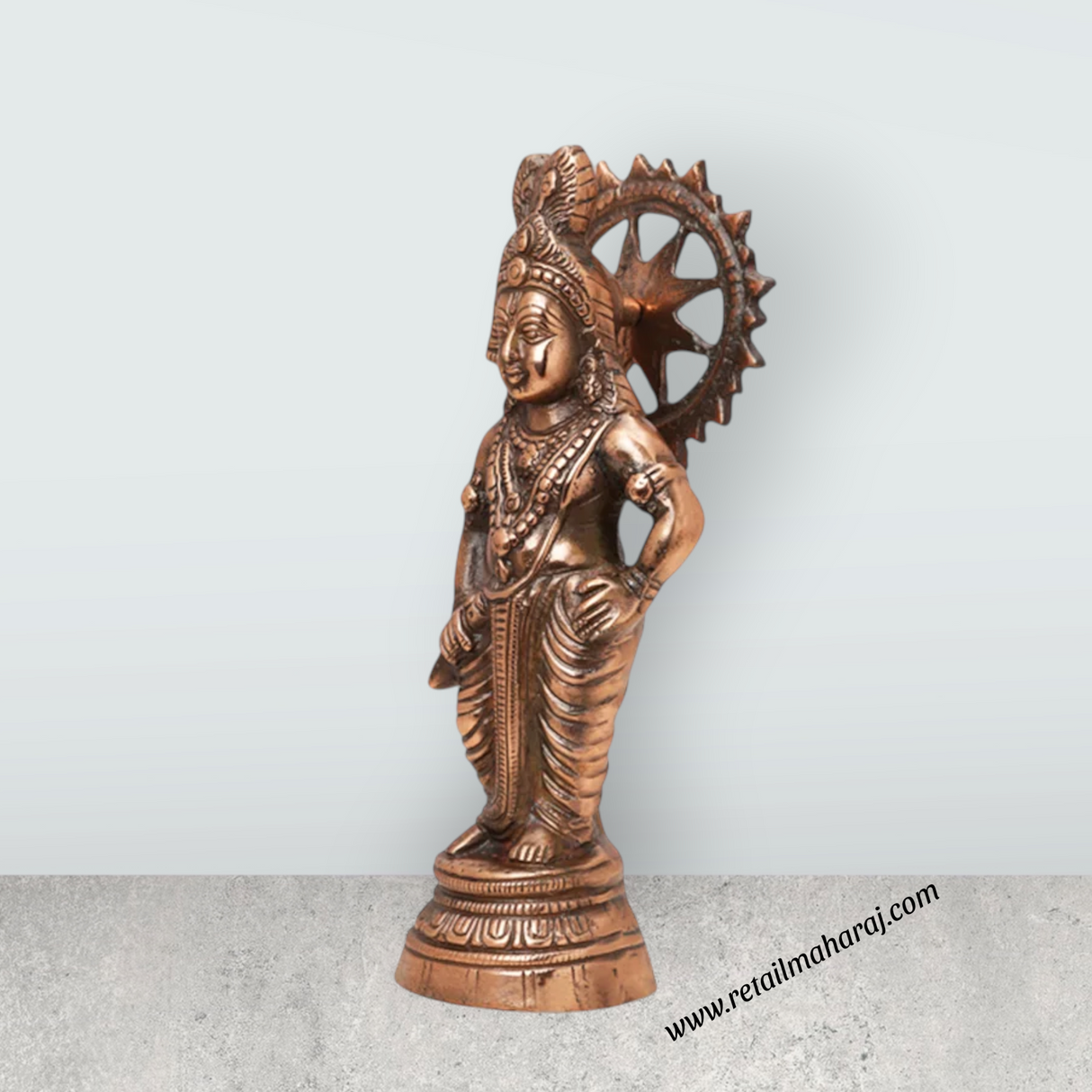 Krishna Murti - 12 x 5 Inches | Copper Oxidised Krishna Idol/ Standing Krishna Statue for Pooja/ 640 Gms Approx - Retail Maharaj
