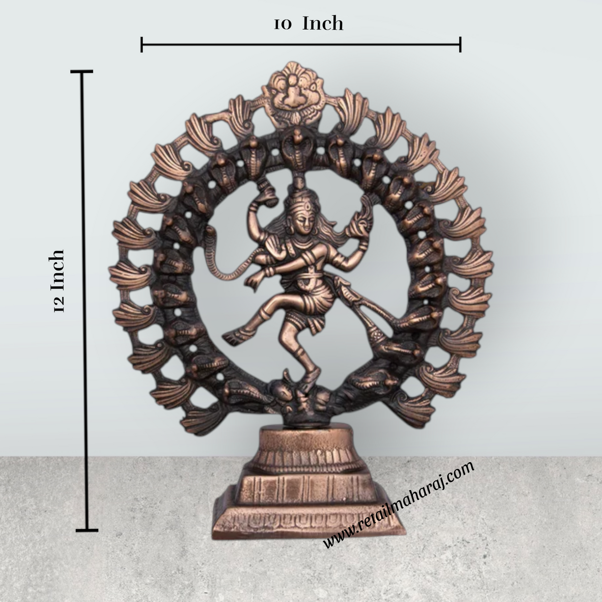 Natraj Murti - 12 x 10 Inches | Copper Oxidised Nataraja Vigraham for Pooja/ 720 Gms Approx - Retail Maharaj