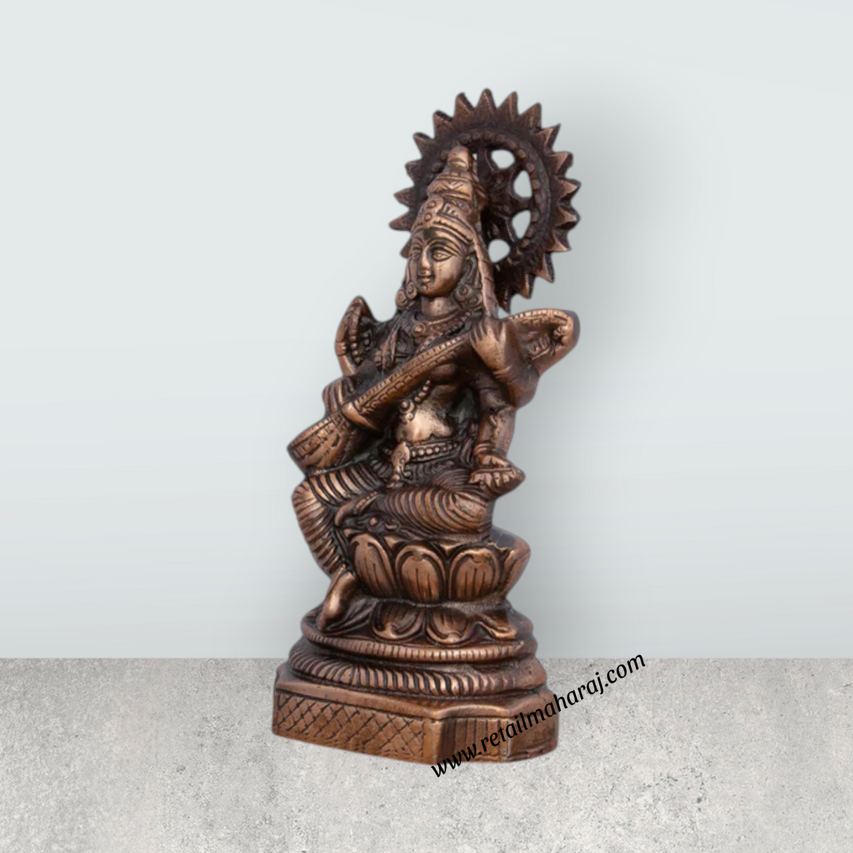 Saraswati Murti - 9.5 x 4.5 Inches | Copper Oxidised Saraswati Idol/ Saraswati Moorti for Pooja/ 470 Gms Approx - Retail Maharaj
