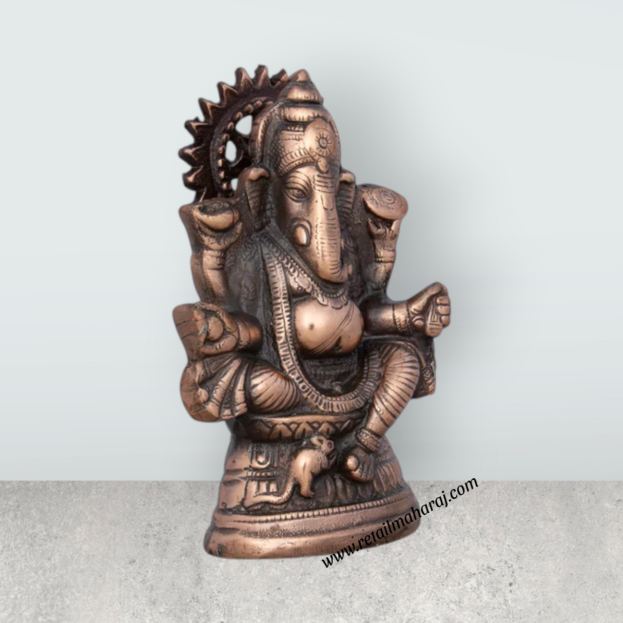 Ganesh Murti - 8 x 5 Inches | Copper Oxidised Ganpati Idol/ Vinayaka Statue for Pooja/ 430 Gms Approx - Retail Maharaj