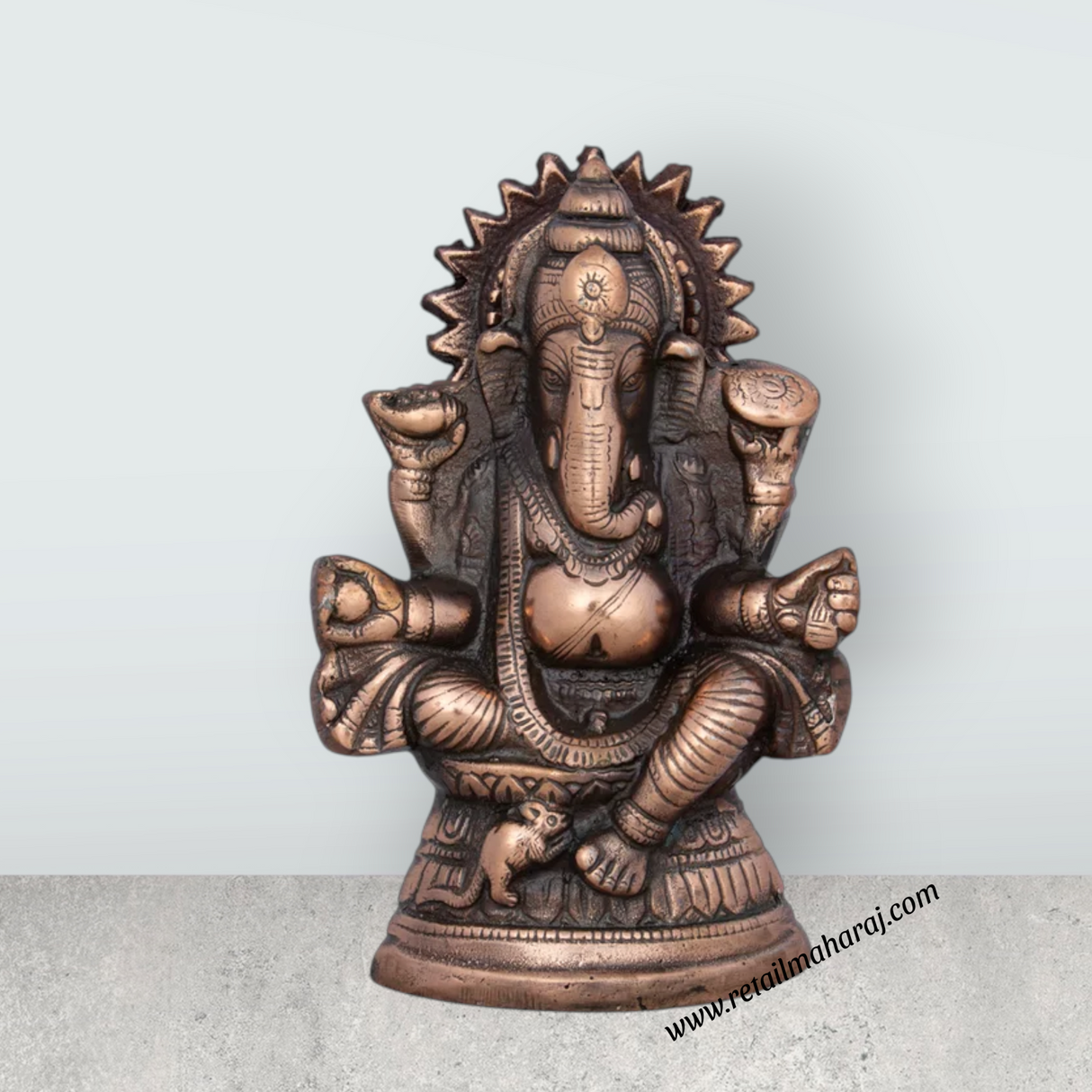 Ganesh Murti - 8 x 5 Inches | Copper Oxidised Ganpati Idol/ Vinayaka Statue for Pooja/ 430 Gms Approx - Retail Maharaj